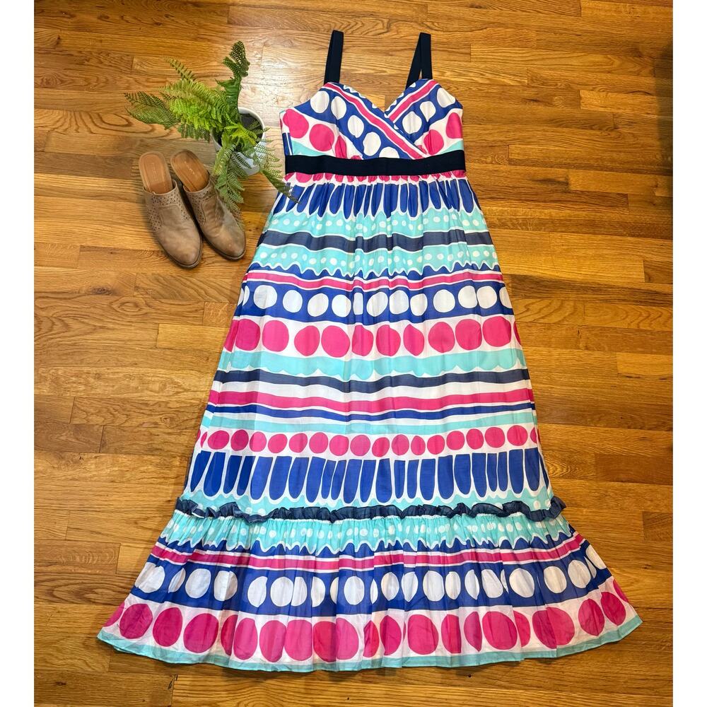 Vineyard Vines Women’s 14 Carolina Stripe Ocean Splash Maxi Dress Silk Polka Dot